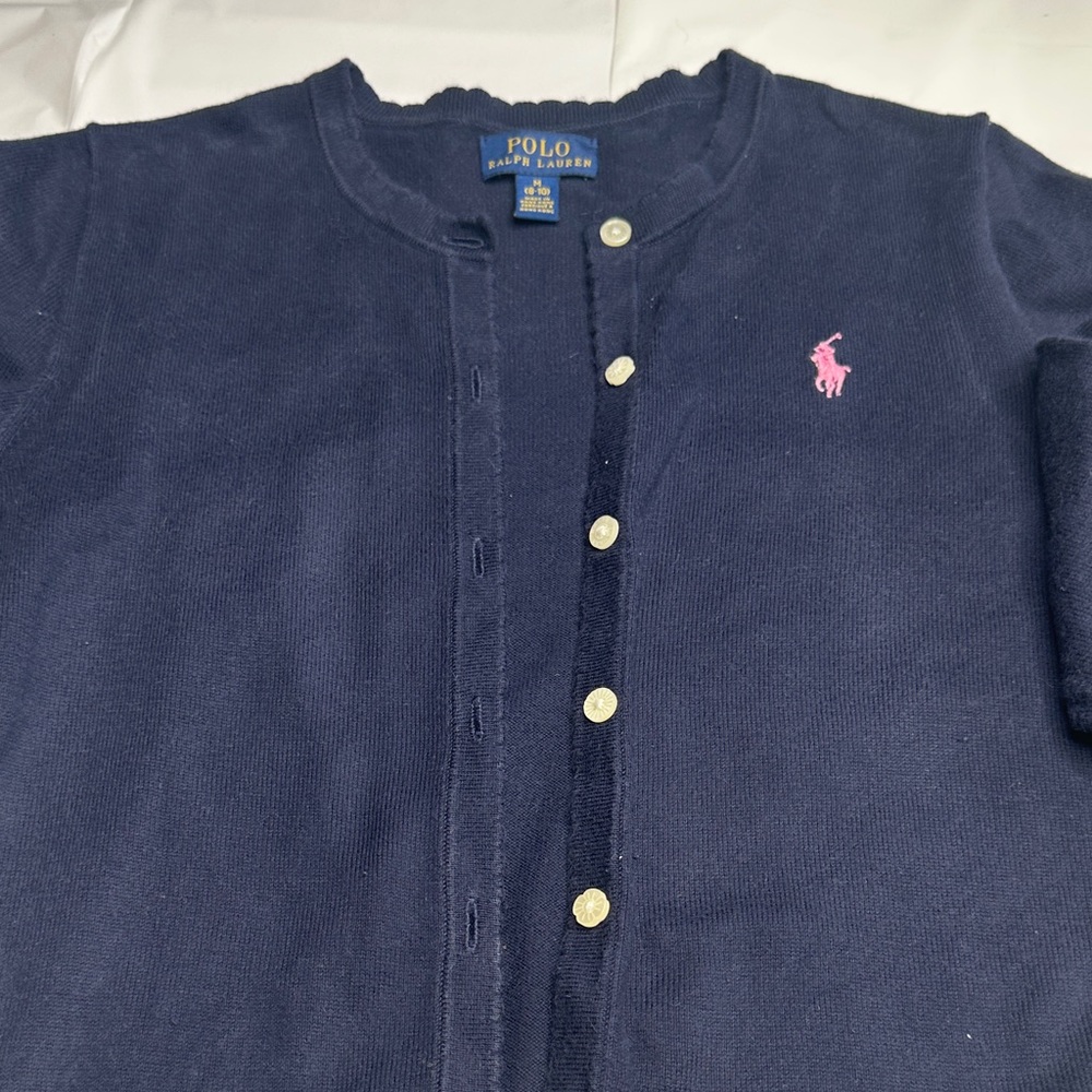 Polo by Ralph Lauren Dark Blue Cardigan with Pink Logo
